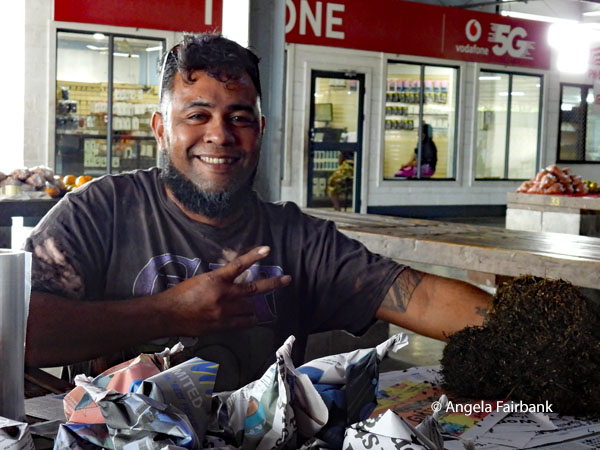 tobacco seller in Savai'i Island market