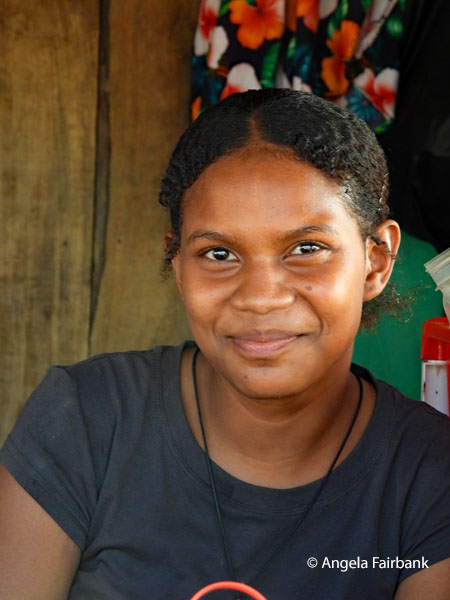 smiling girl at market