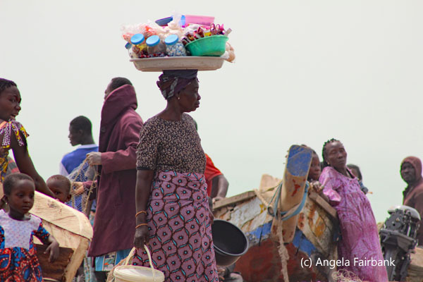 woman with basket on heard