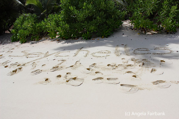 Seychelles written in the sand