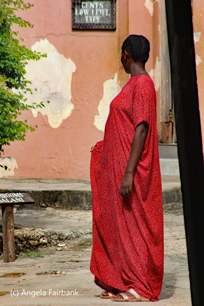 woman in red dress