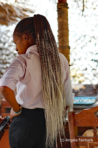 long-haired waitress