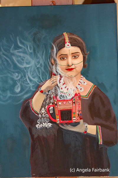 painting of girl with incense
