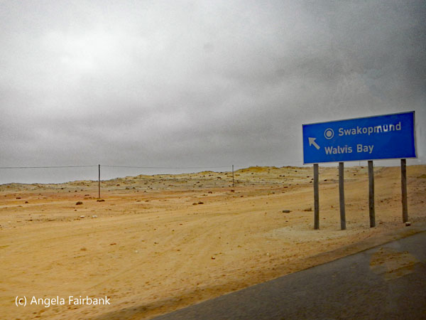 sign to walvis bay and swakopmund